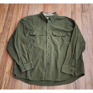 Vintage Green Cabelas Deerskin Soft Chamois Button Up 2XL Cotton Olive Drab